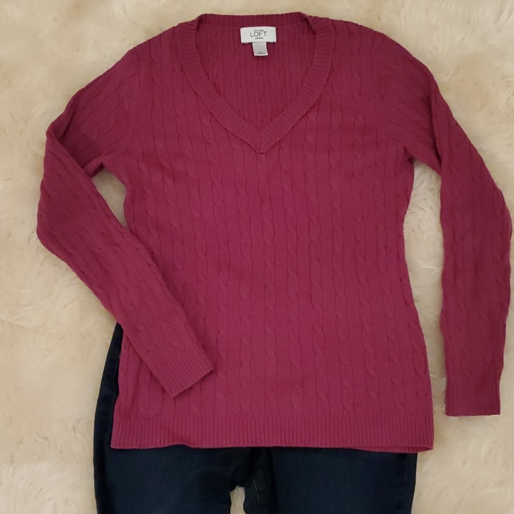 Magenta cableknit vneck sweater